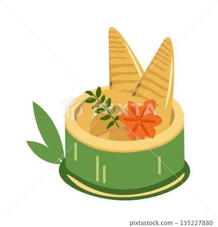 竹碗盛裝的煮竹筍插圖 135227880