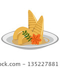 Illustration of boiled bamboo shoots served on a plate 135227881