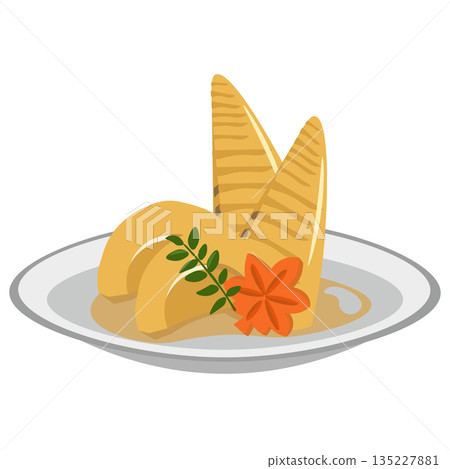 Illustration of boiled bamboo shoots served on a plate Illustration of boiled bamboo shoots served on a plate 135227881