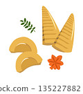Illustration set of ingredients for boiled bamboo shoots 135227882