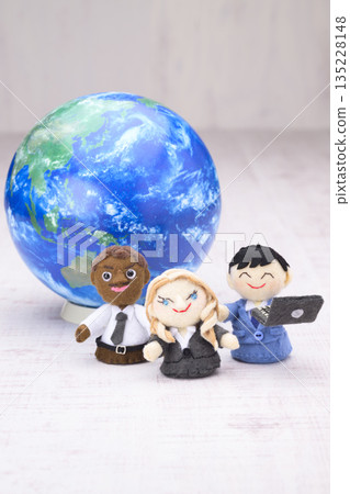 Image of international trade with businessman figures and a globe Image of international trade with businessman figures and a globe 135228148