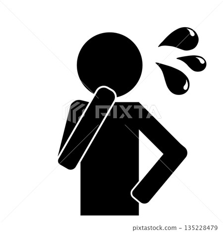 Monochrome pictogram icon of a person sweating due to poor health Monochrome pictogram icon of a person sweating due to poor health 135228479