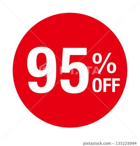 "95% OFF" logo, circular, transparent background, red 135228994