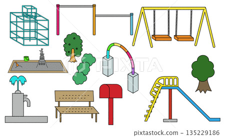 公園遊樂設備與設施插圖集 公園遊樂設備與設施插圖集 135229186