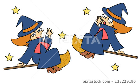 Illustration of a cute witch flying on a broom 135229196