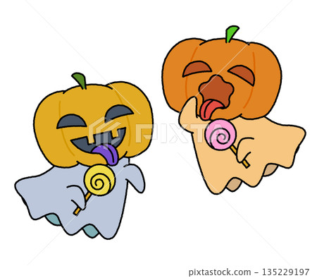 Illustration of a cute pumpkin dressed as a ghost 135229197