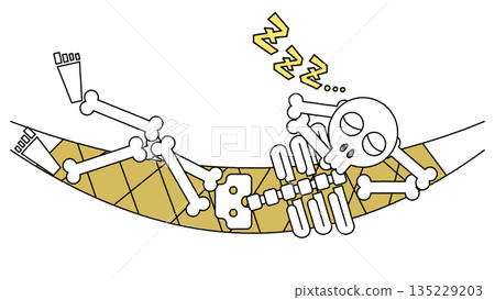 骷髏睡在吊床上的插圖 骷髏睡在吊床上的插圖 135229203
