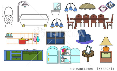 一套可用於家居的室內和家具插圖材料。 135229213