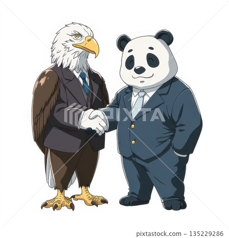穿著西裝的禿鷹和熊貓 135229286