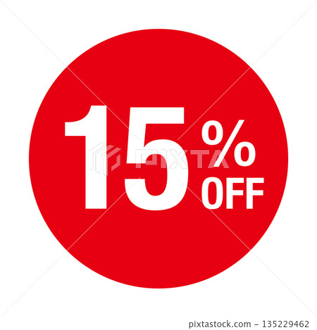 "15% OFF" circular mark with transparent background in red 135229462