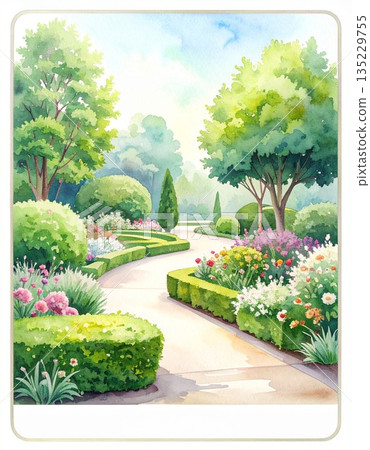 Lenormand Card "Garden" Watercolor illustration of a park path symbolizing communication and publicness 2 / Material for flyers and posters 135229755