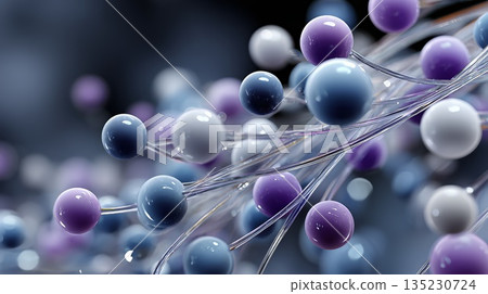 Vibrant 3D spheres interconnecting, symbolizing collaborative network, technological communication against soft focused backdrop 135230724