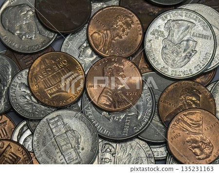Mixed US Coins Close Up Background Texture 135231163