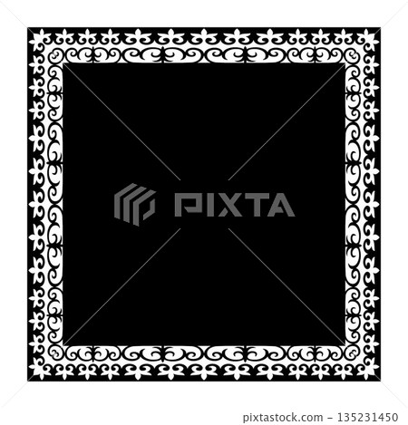 Square Islamic Asian ornament frame. Vector. Islamic oriental pattern. Template for creating certificates, gift vouchers, postcards, diplomas, embroidery, sandblasting, ceramic 135231450