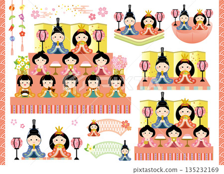 Cute Hinadan illustration set - Hinamatsuri 135232169