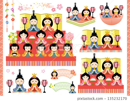 Cute Hinadan illustration set - Hinamatsuri 135232170