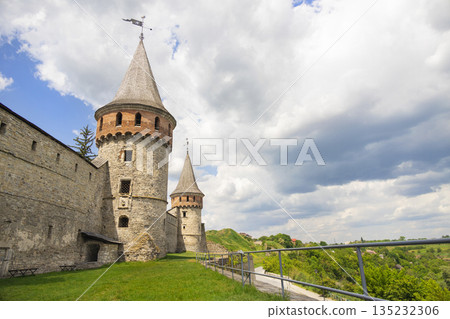 Majestic towers and walls of the Old Fortress in Kamianets-Podilskyi, Ukraine 135232306