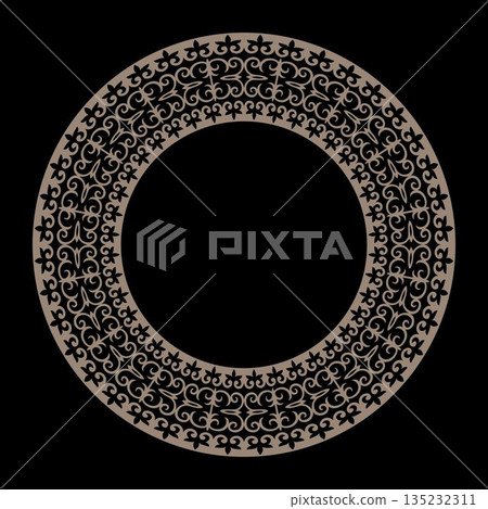 Oriental vector pattern. Traditional classic ornament. Pattern of Turkic people, Kazakh, Kyrgyz, Mongol. Islam, Arabic, Indian, ottoman, persian motive. Mediterranean ceramic, patchwork, embroidery 135232311