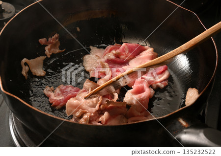 Pork being fried Pork being fried 135232522