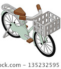 一輛帶有前置車籃的自行車的簡單向量插圖。等距視角素材。 135232595