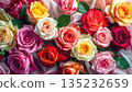 Background material covered with colorful rose flowers 135232659
