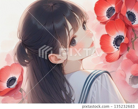 20幅女孩與銀蓮花的水彩插圖 20幅女孩與銀蓮花的水彩插圖 135232683