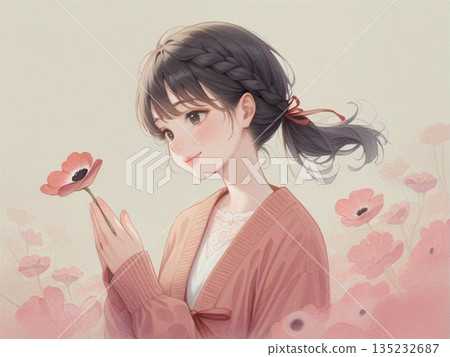 女孩與海葵的水彩插畫 16 135232687