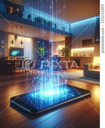 [AI-generated image] Smart home construction concept centered around a smartphone 135232803