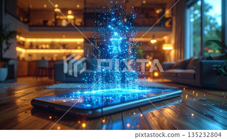 [AI-generated image] Smart home construction concept centered around a smartphone 135232804
