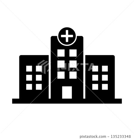 Large hospital silhouette icon Large hospital silhouette icon 135233348