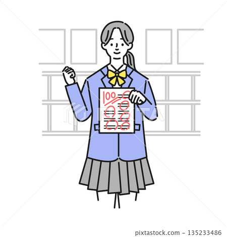 考試得了滿分的女孩正在揮拳慶祝 135233486