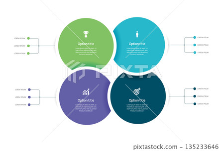 Venn diagram infographic chart template for business 4 options presentation and icon elements, 4 steps business success. 135233646