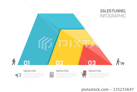 Sales funnel Infographic geometric template for business. Modern Timeline 3 steps Tunnel, presentation vector infographics. Sales funnel Infographic geometric template for business. Modern Timeline 3 steps Tunnel, presentation vector infographics. 135233647