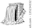 A stone wall with a water fountain in the middle 135234332