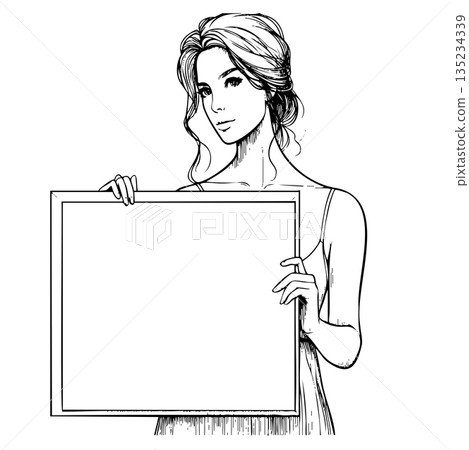 A woman holding a white board A woman holding a white board 135234339