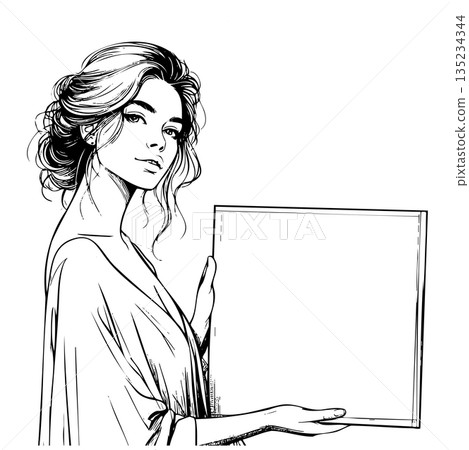 A woman is holding a blank piece of paper 135234344