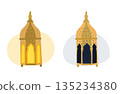Golden Ramadan lanterns illustration day and night 135234380