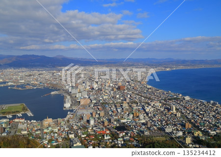 在晴朗的日子裡，從函館山上可以眺望函館市及其兩個海灣。 135234412