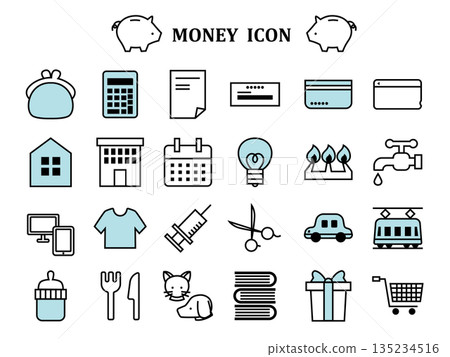 家庭財務圖示集，藍色 135234516