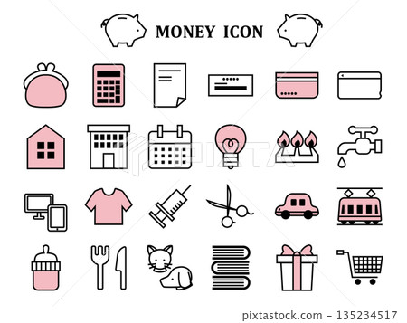 家庭財務圖示集，粉紅色 135234517
