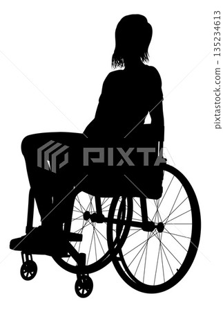 Silhouette Woman Wheelchair in Relaxed Pose Silhouette Woman Wheelchair in Relaxed Pose 135234613