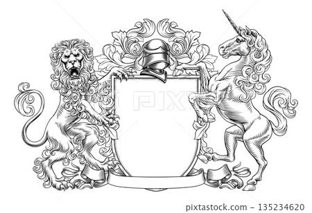 Coat of Arms Crest Lion Unicorn Family Shield 135234620