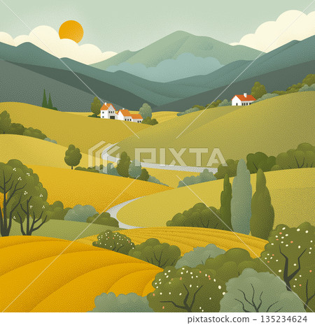 Fields Rolling Hills Farm Landscape Background Fields Rolling Hills Farm Landscape Background 135234624