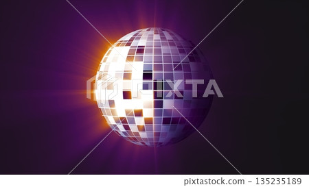 Abstract looped purple mirrored spinning round disco ball for discos and dances in nightclubs 80s, 90s luminous background Abstract looped purple mirrored spinning round disco ball for discos and dances in nightclubs 80s, 90s luminous background 135235189