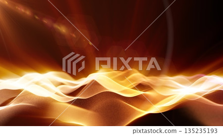 Abstract background wave of yellow futuristic hi-tech grains of sand waves dots pixel particles flying with glow effect glare rays of light and background Abstract background wave of yellow futuristic hi-tech grains of sand waves dots pixel particles flying with glow effect glare rays of light and background 135235193