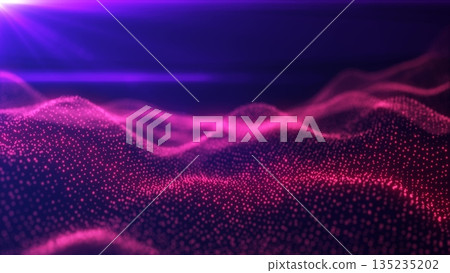 Abstract looped red energy waves from particles of futuristic hi-tech glowing background 135235202