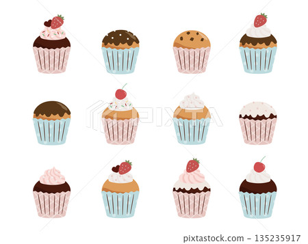 Colorful cupcake illustration set Colorful cupcake illustration set 135235917