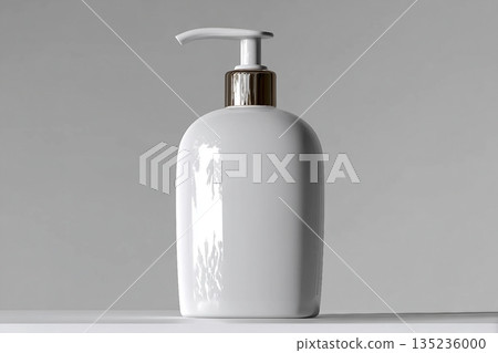 Mockup Jar with dispenser for soap, lotion, beauty care products on white background 135236000