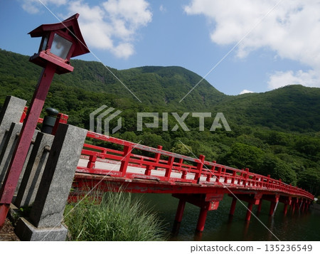 Lantern and red bridge Lantern and red bridge 135236549