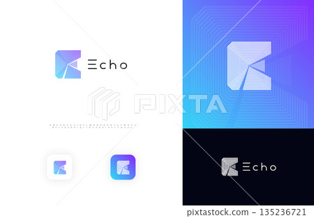 Line Geometric Logo Letter E Monogram Concept Design for Digital Science Architect Technology Startup Business Identity Branding Emblem Label with Modern Sans Serif Font Alphabet. Vector Illustration 135236721
